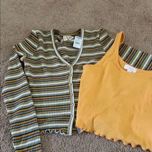 Striped crop top w yellow cropped tank M